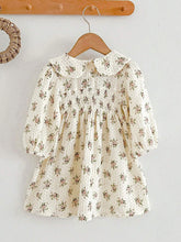 Young Girl's Vintage Ditsy Floral Dress With Peter Pan Collar And Flared Hem, Autumn